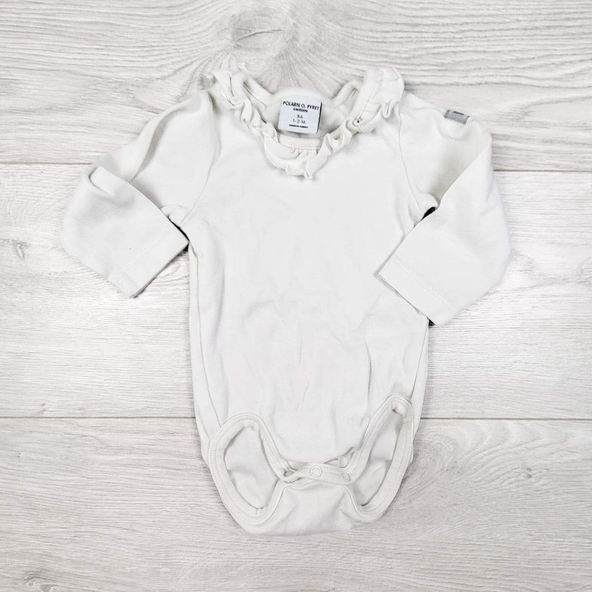 Polarn O. Pyret Bodysuit with Ruffle Collar. Size 1-2 months