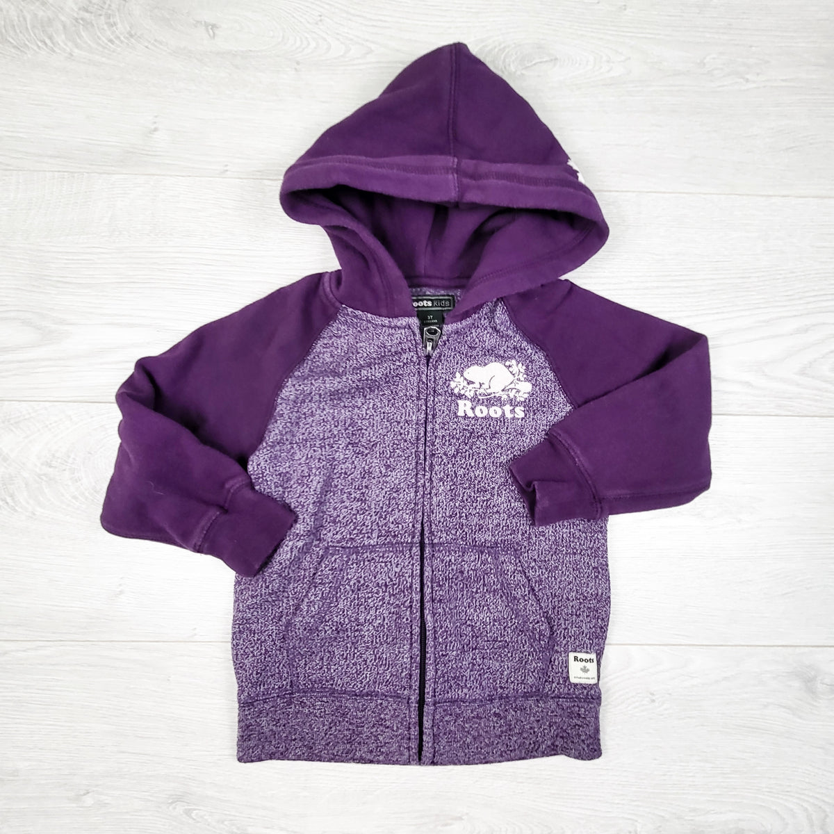 Roots heathered purple zip up hoodie. Size 3T
