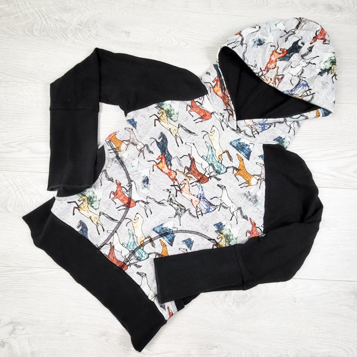 Handmade horse print pullover hoodie. Approx size 6