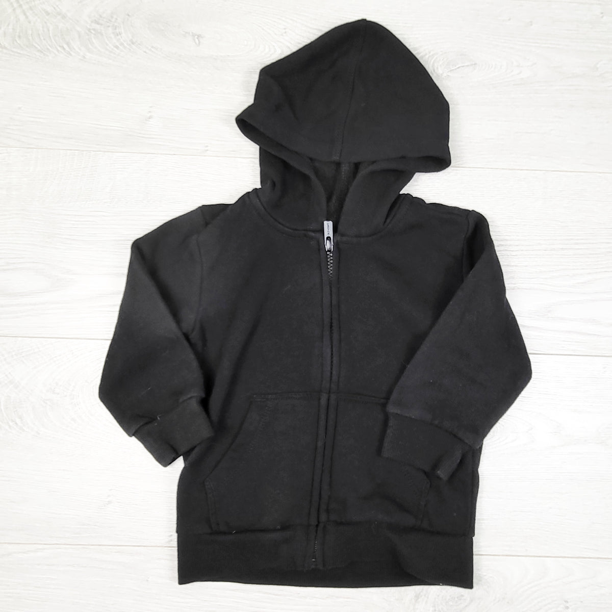 Old Navy black fleecy lined zip up hoodie. Size 18-24 months