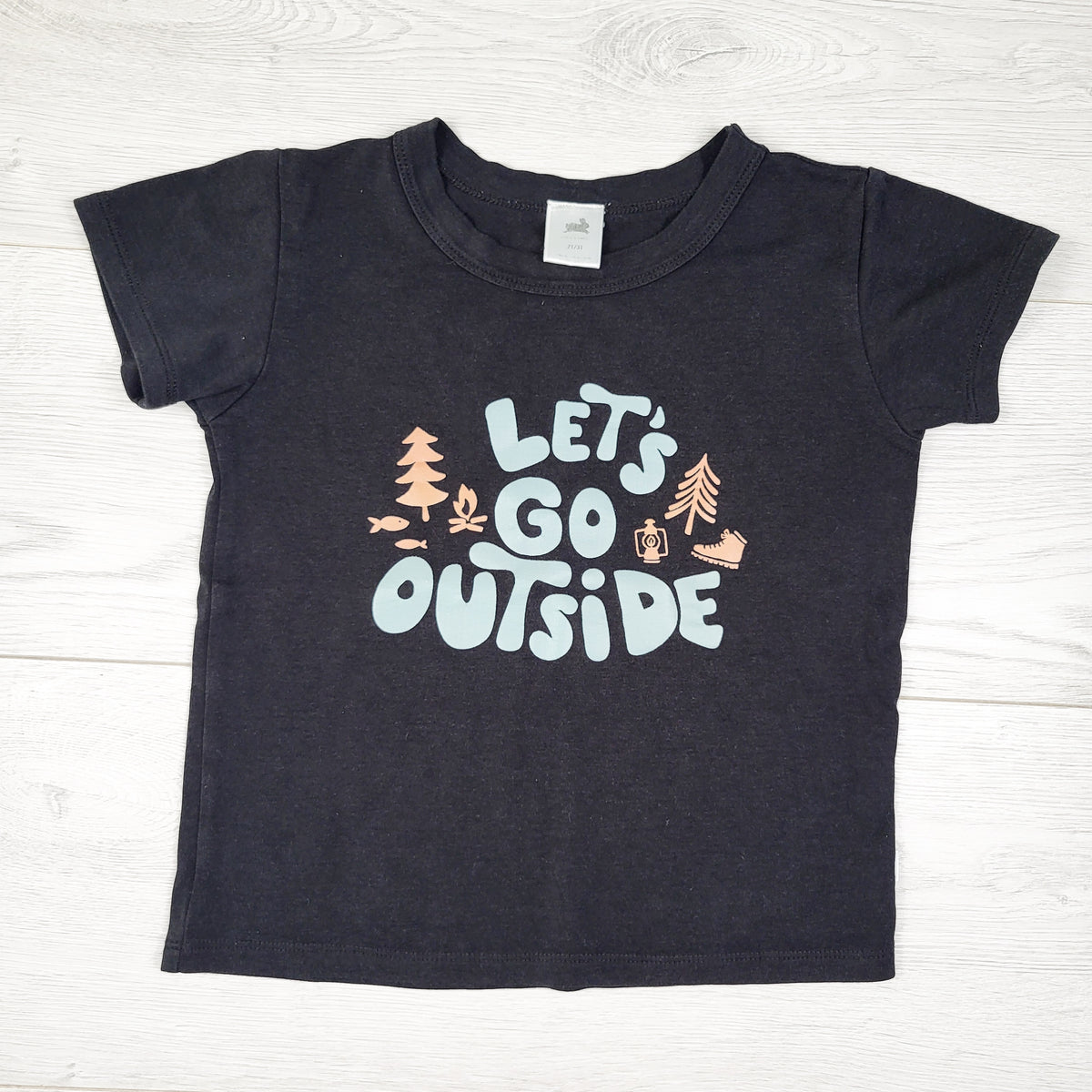 Little and Lively black bamboo blend "Let's Go Outside" t-shirt. Size 2/3T