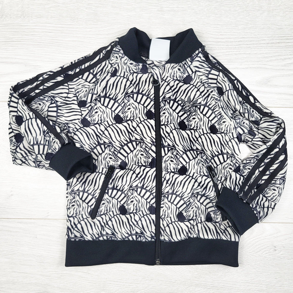 Adidas zebra print zip up velour track jacket. Size 18 months