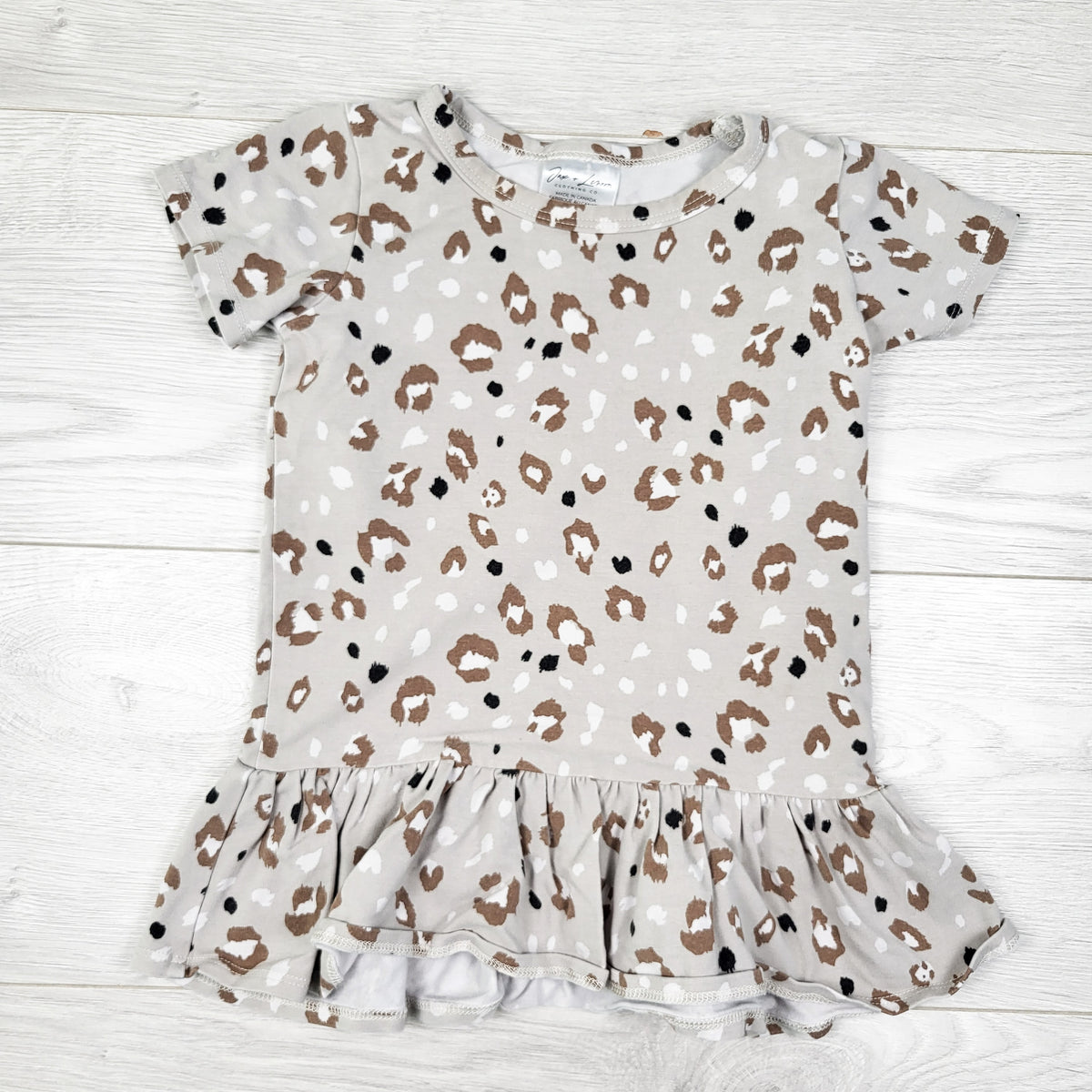Jax and Lennon grey leopard print bamboo blend dress. Size 12-18 months