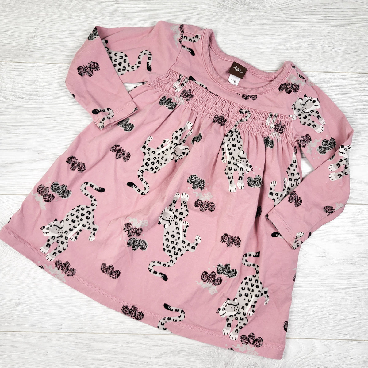 Tea Collection pink cotton dress with cheetahs. Size 12-18 months