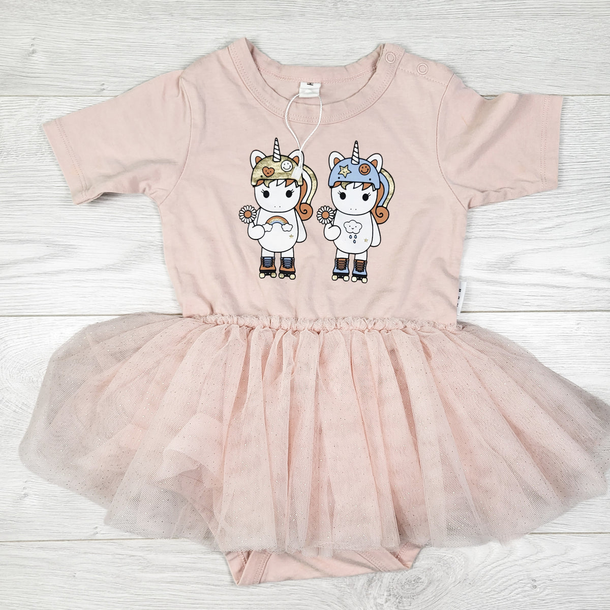 Huxbaby (Australian brand) "Unicorn Skater Twins" Ballet Onesie Dress. Size 12-18 months