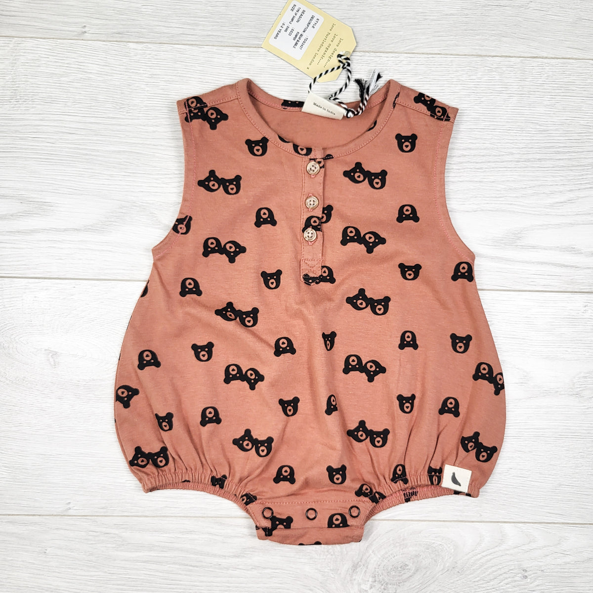 NEW - Turtledove London "Two Bears" Organic Cotton Bubble Romper. Size 3-6 months