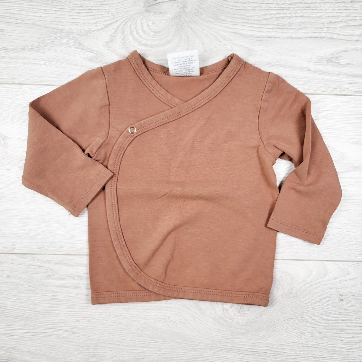 Jax & Lennon Tan Bamboo Blend Kimono Long-Sleeve Top. Size 6-12 months