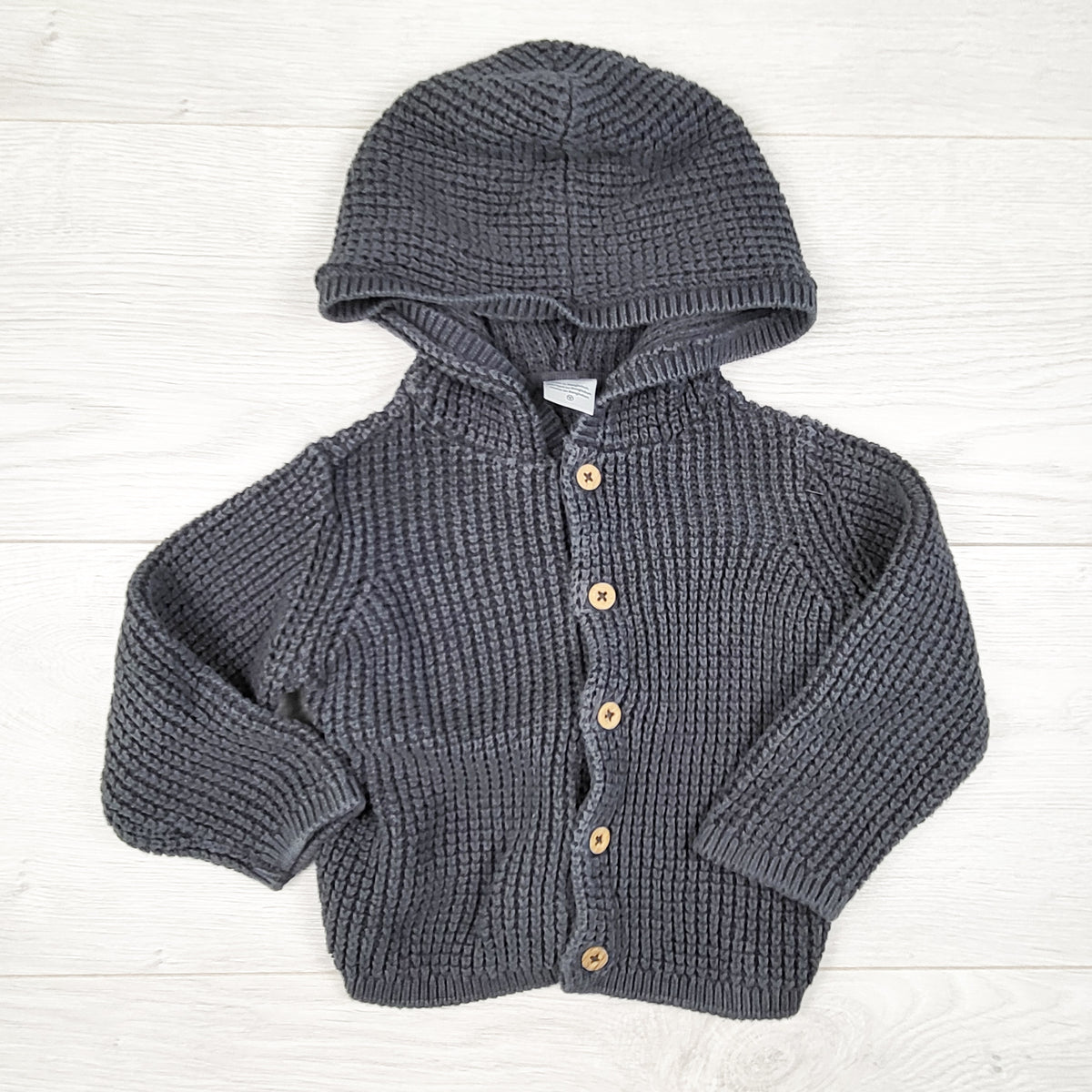 Carters dark grey waffle knit hooded sweater. Size 12 months