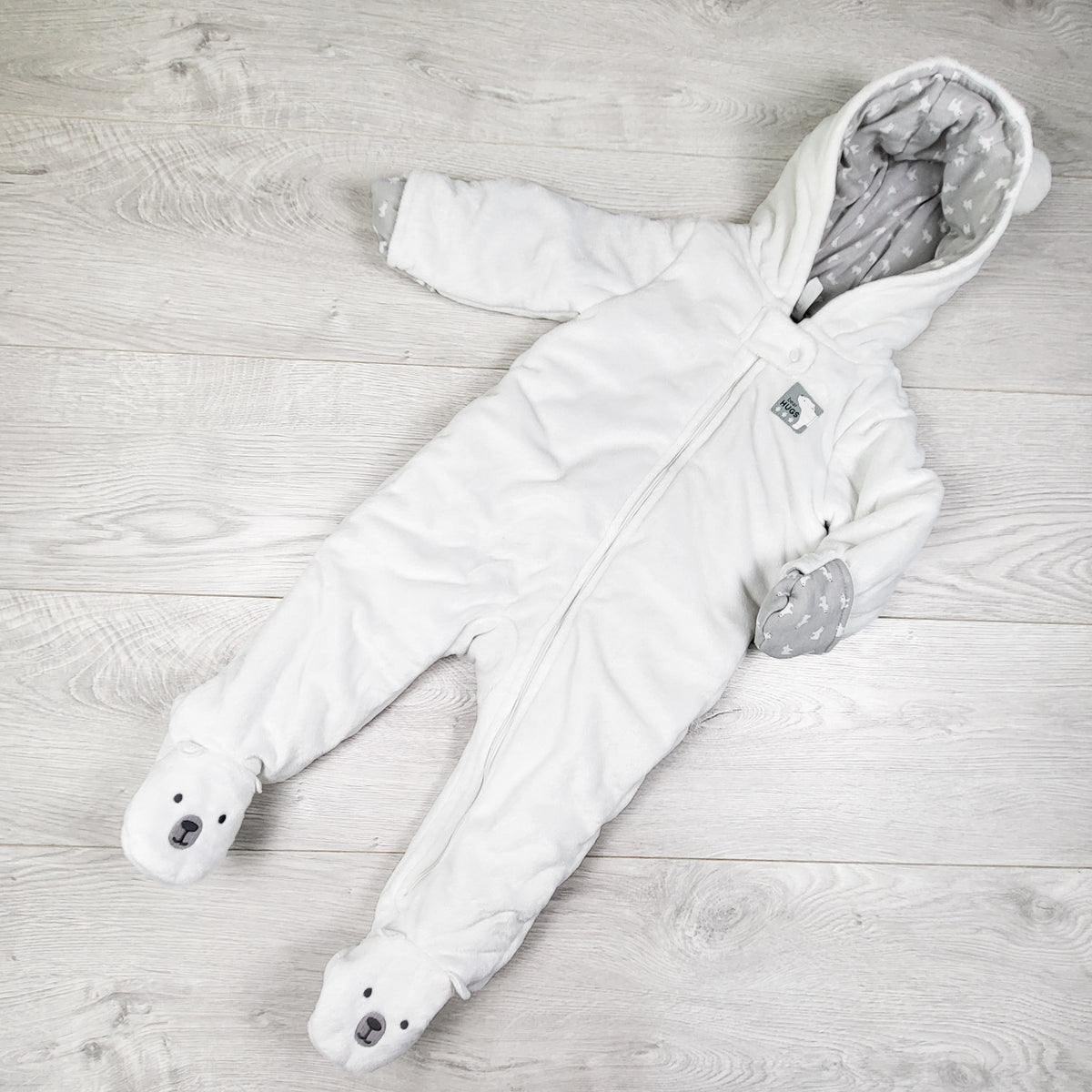 Simple Joys white plush bunting suit with polar bear. Size 6-9 months