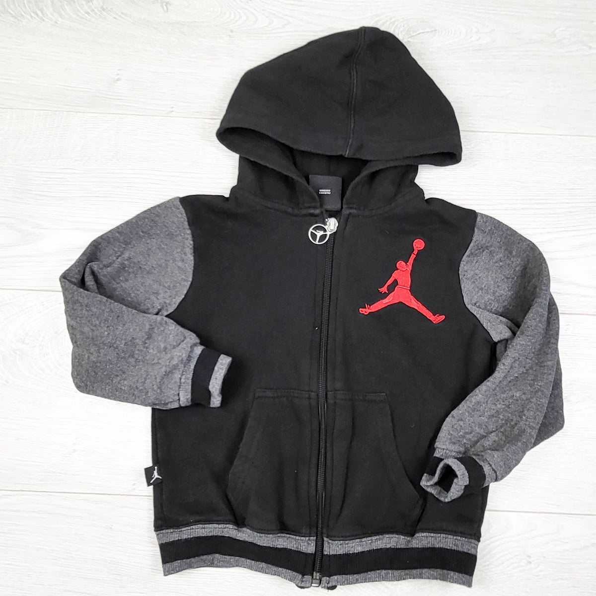 Nike air Jordan grey and black varsity style zip up hoodie. Size 3T