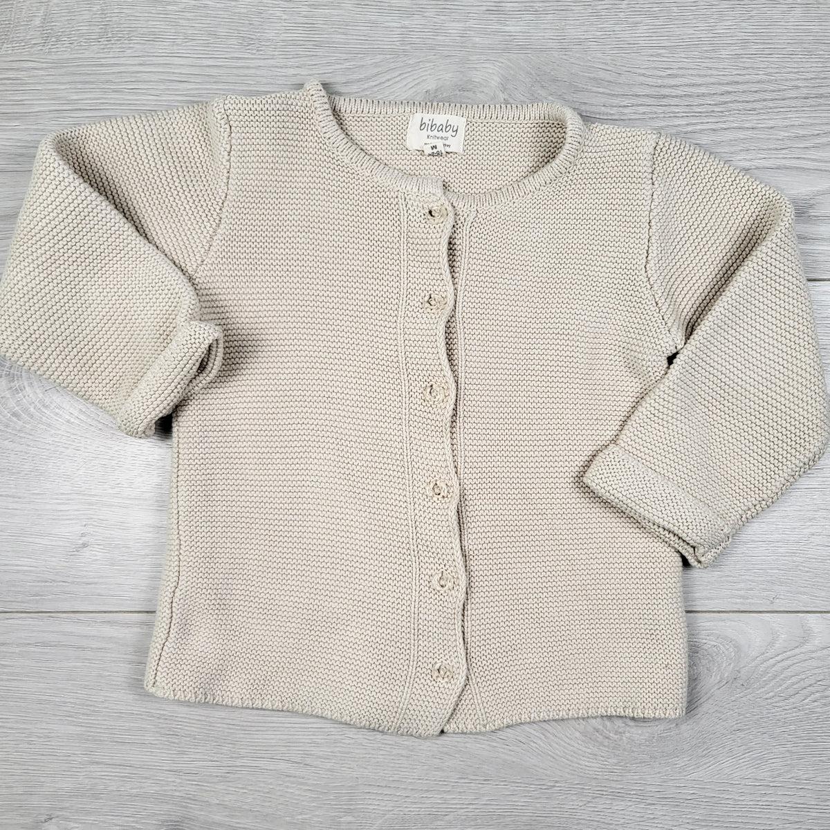 Bibaby beige cotton cardigan sweater. Size 18-24 months