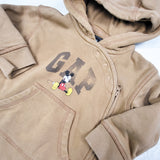 Gap x Disney tan distressed Mickey Mouse hooded sweatshirt romper. Size 6-12 months
