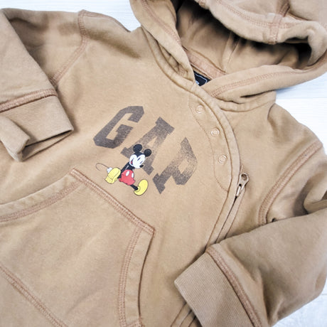 Gap x Disney tan distressed Mickey Mouse hooded sweatshirt romper. Size 6-12 months