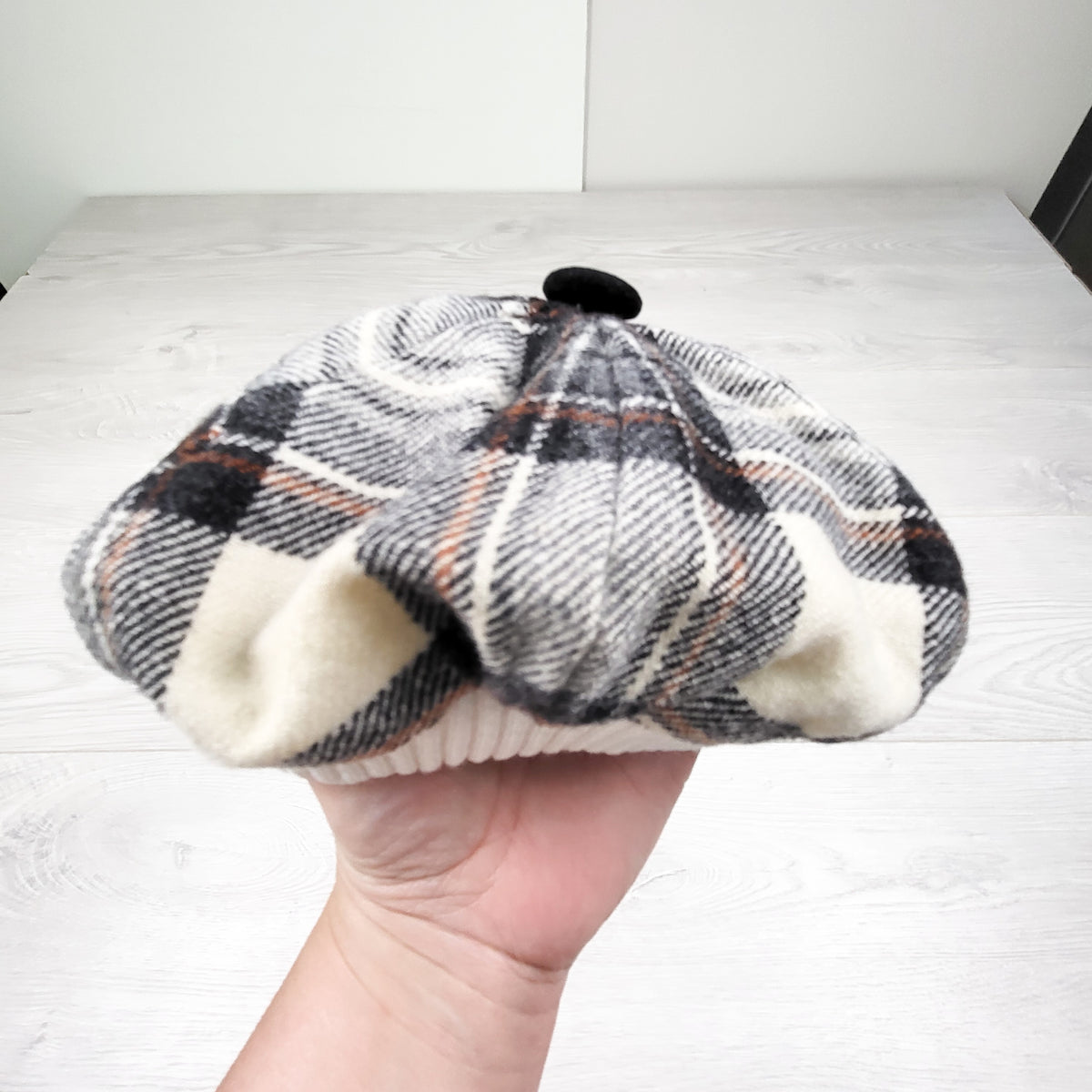 Plaid flannel Tam style hat (like a beret). Infant sized