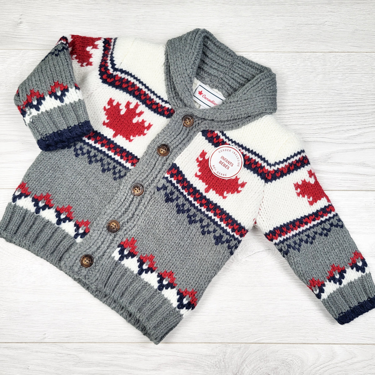 New without hang tag - Canadiana maple leaf chunky knit cardigan sweater. Size 3-6 months
