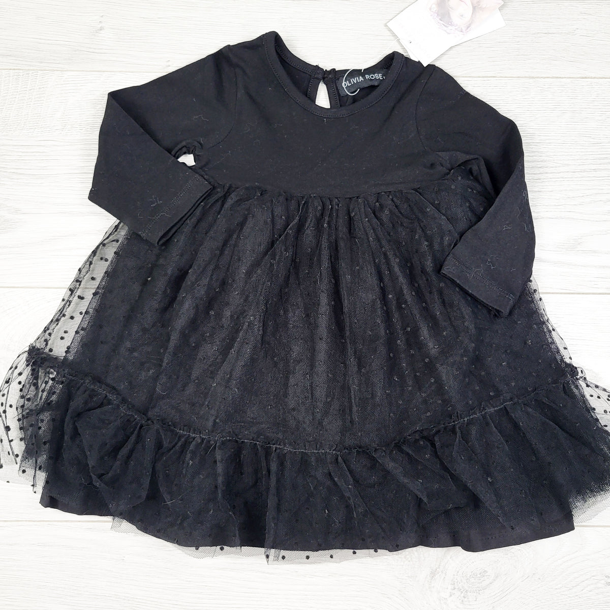 NEW - Olivia Rose black dress with tulle overlay. Size 6-12 months