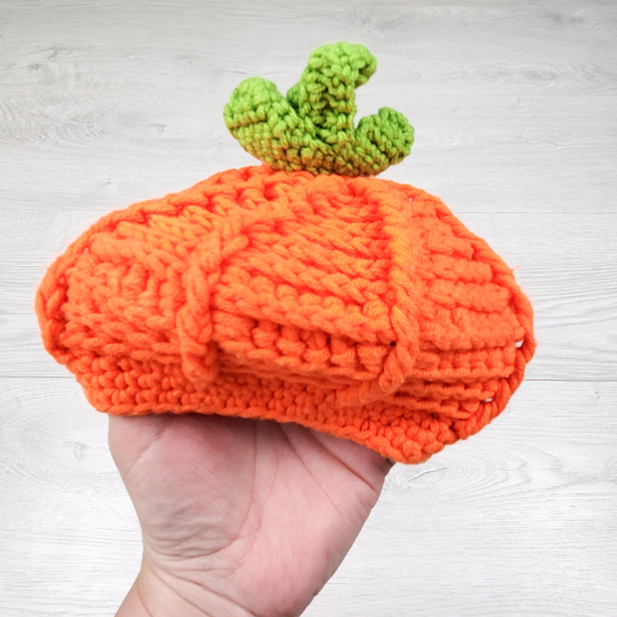Handmade pumpkin hat.  Infant sized
