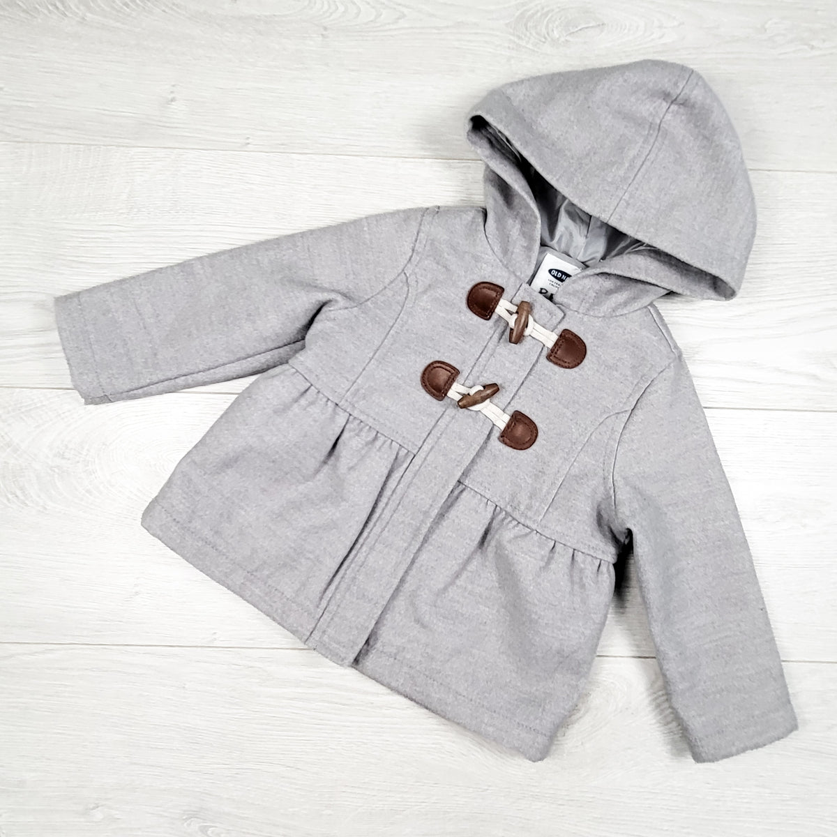 Old Navy grey hooded pea coat. Size 12-18 months