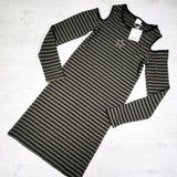 NEW - Zara green striped ribbed cold shoulder dress. Size 13/14