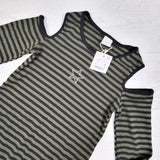 NEW - Zara green striped ribbed cold shoulder dress. Size 13/14