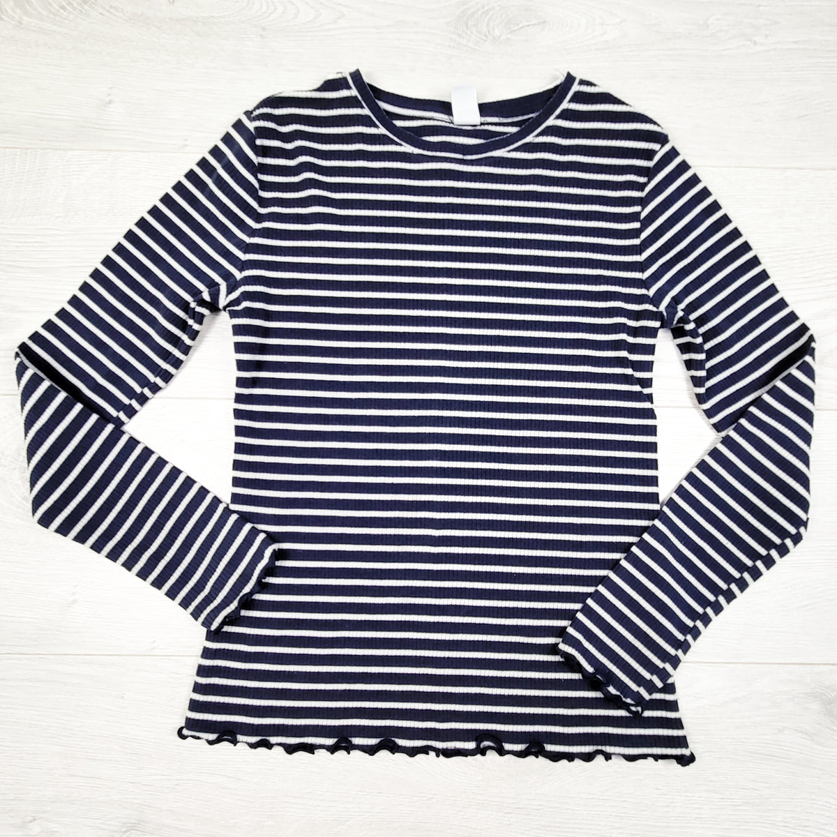 Old Navy navy striped ribbed long sleeve top. Size 10/12