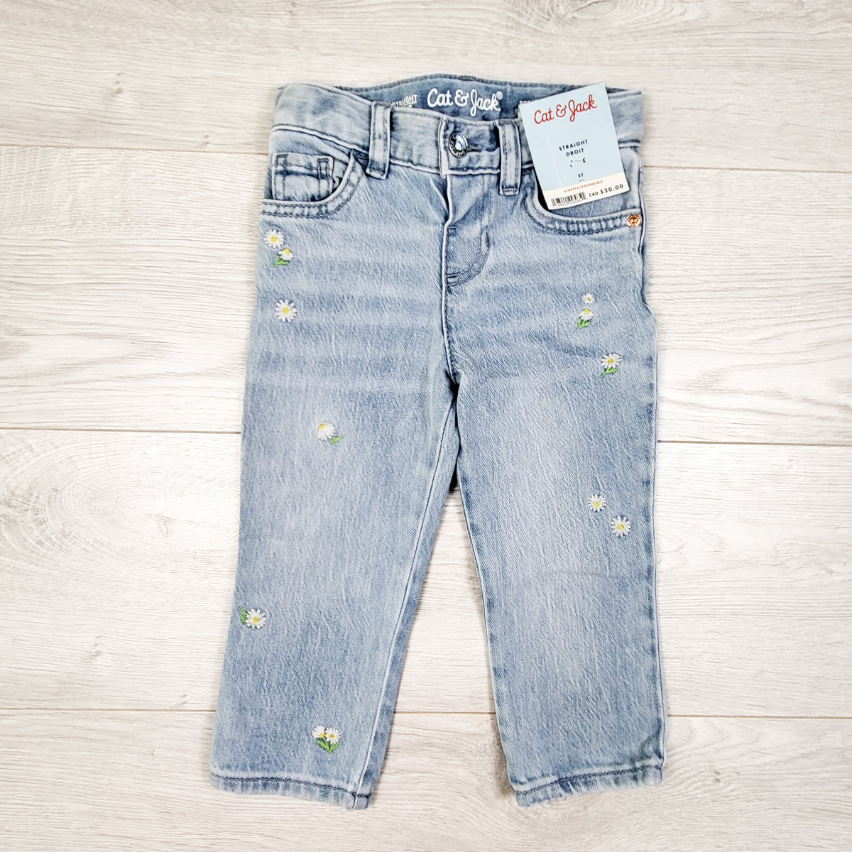 NEW - Cat and Jack floral embroidered straight leg jeans. Size 2T