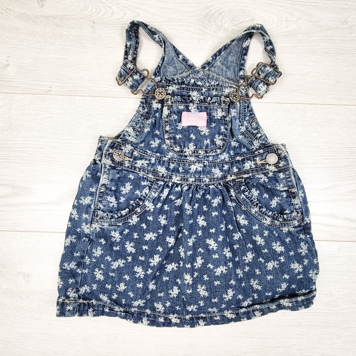Oshkoh denim floral print overall dress. Size 24 months