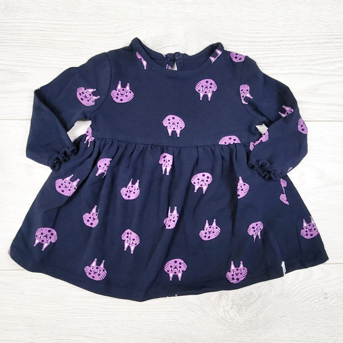 Rise Little Earthling navy dress with cheetahs. Size 0-3 months