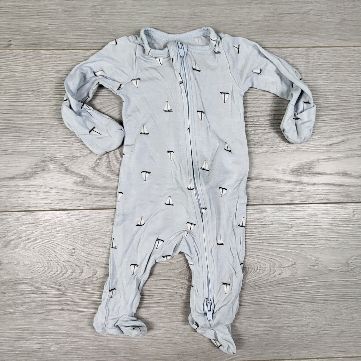 Carters blue zip up viscose sleeper with sailboats. PREEMIE size