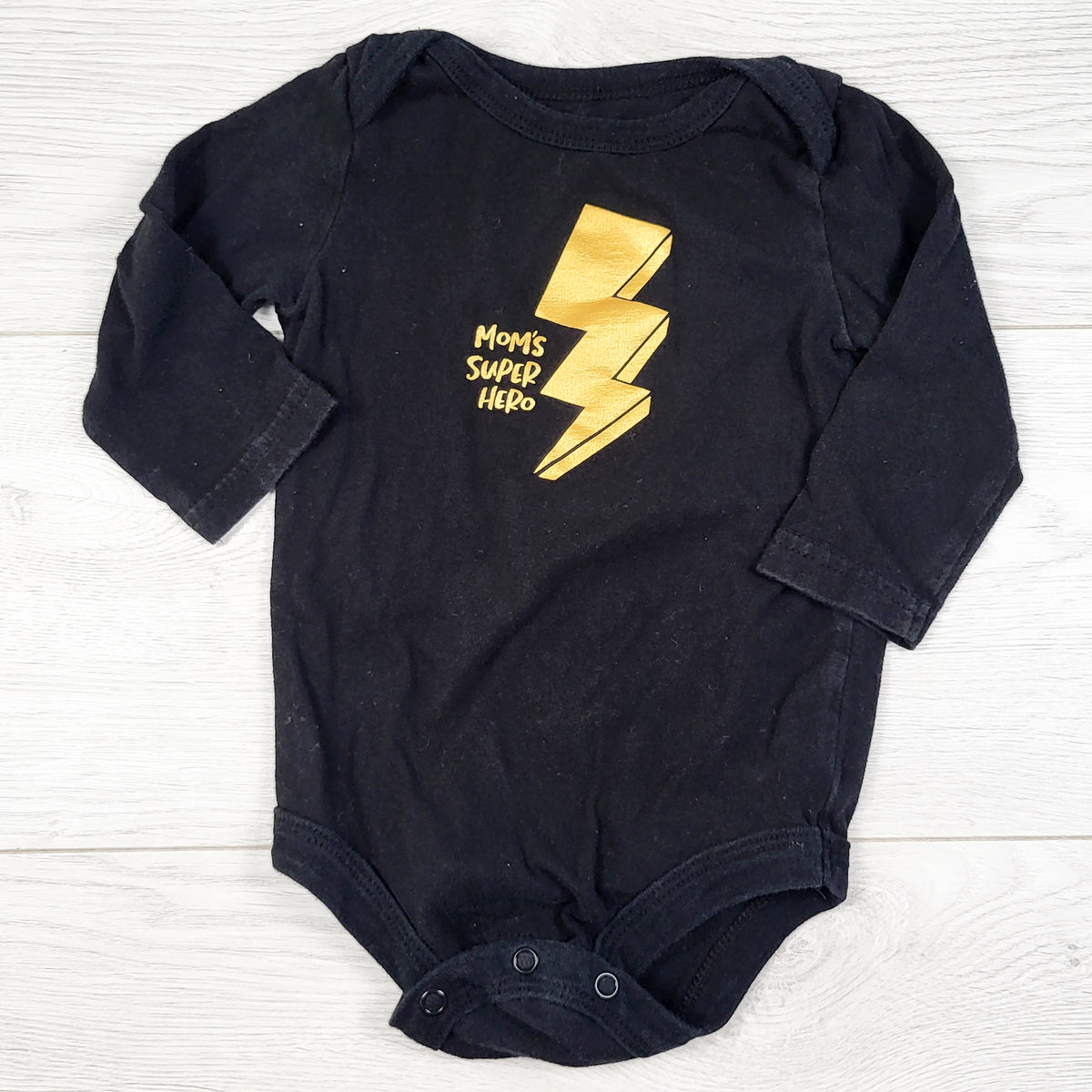 George black "Mom's Super Hero" bodysuit. Size 6-12 months