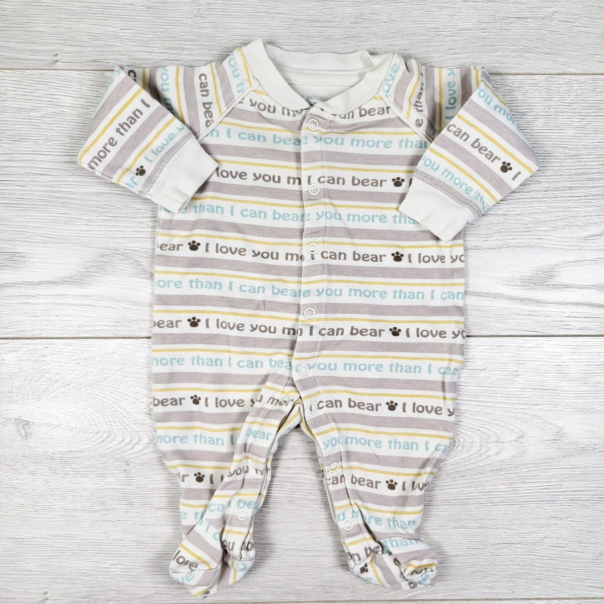 Koala Baby striped "I Love You More Than I Can Bear" sleeper. Newborn size