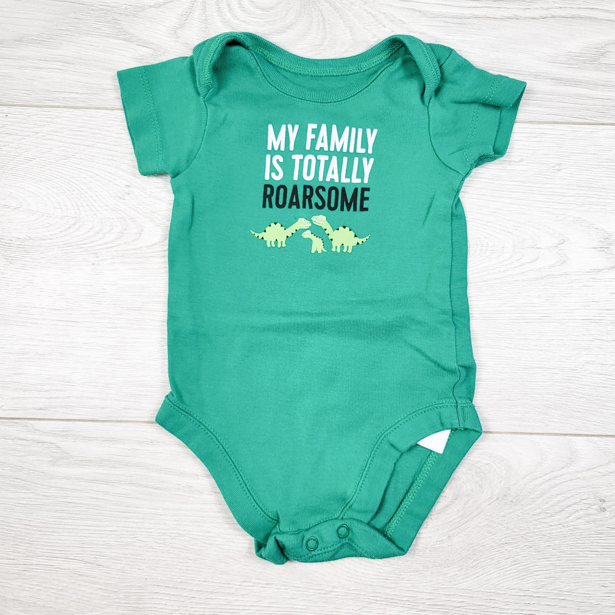 Bundles green "My Family is Totally Roarsome" bodysuit. Newborn size
