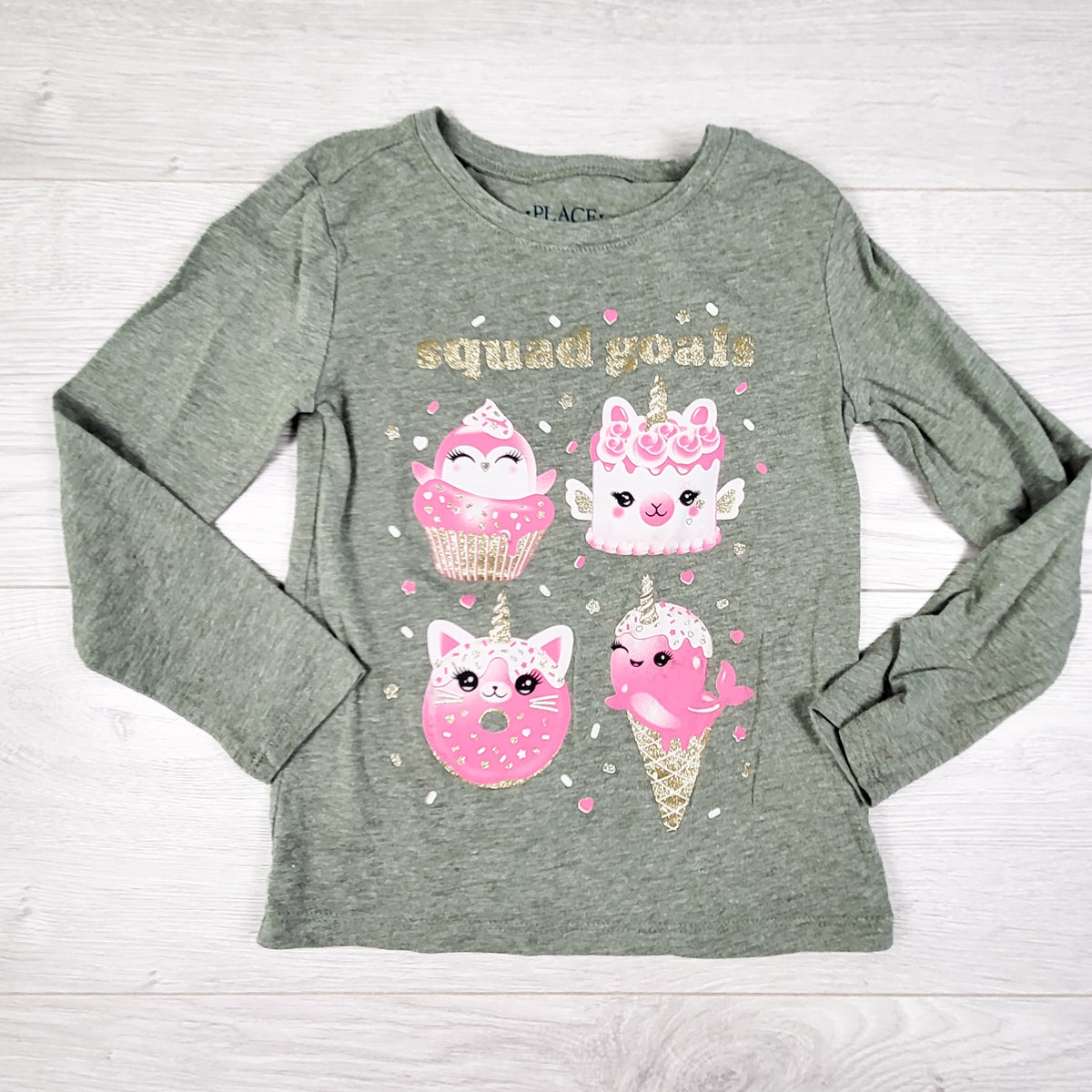 Children's Place green "Squad Goals" long sleeve top. Size 4T