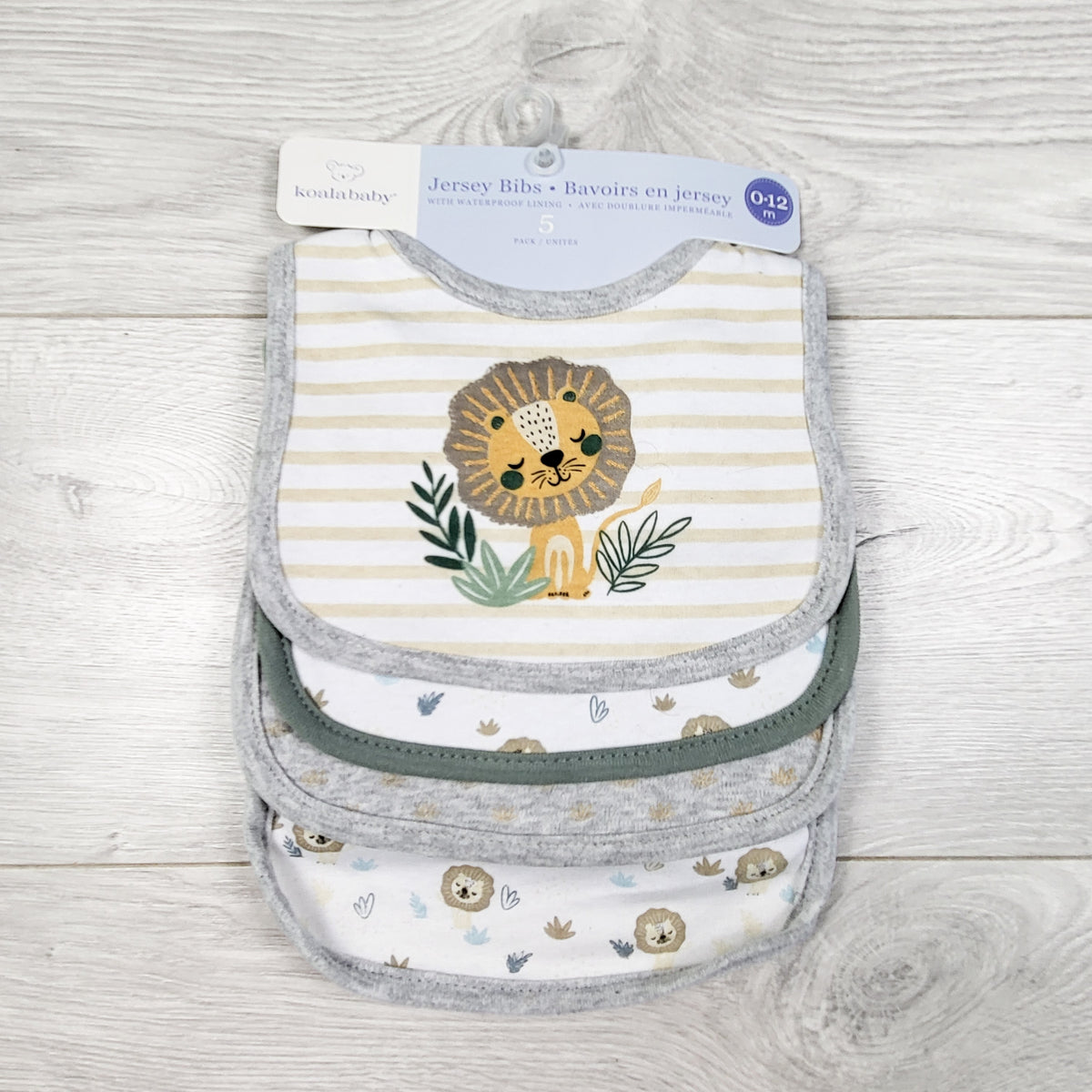 NEW - Koala Baby 5-Pack Jersey Bibs Set. Size 0-12 months