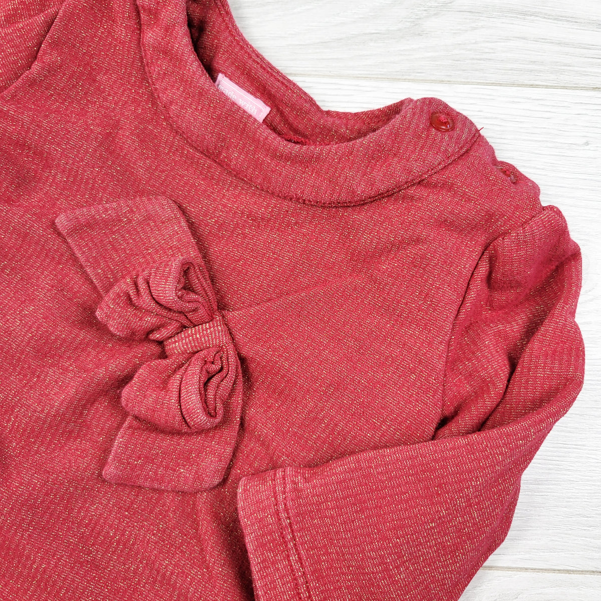 Children's Place red knit dress with gold sparkle threading. Size 6-9 months