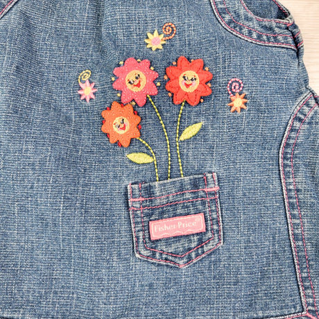 Vintage 1990s Fisher Price floral embroidered denim dress. Size 6-9 months
