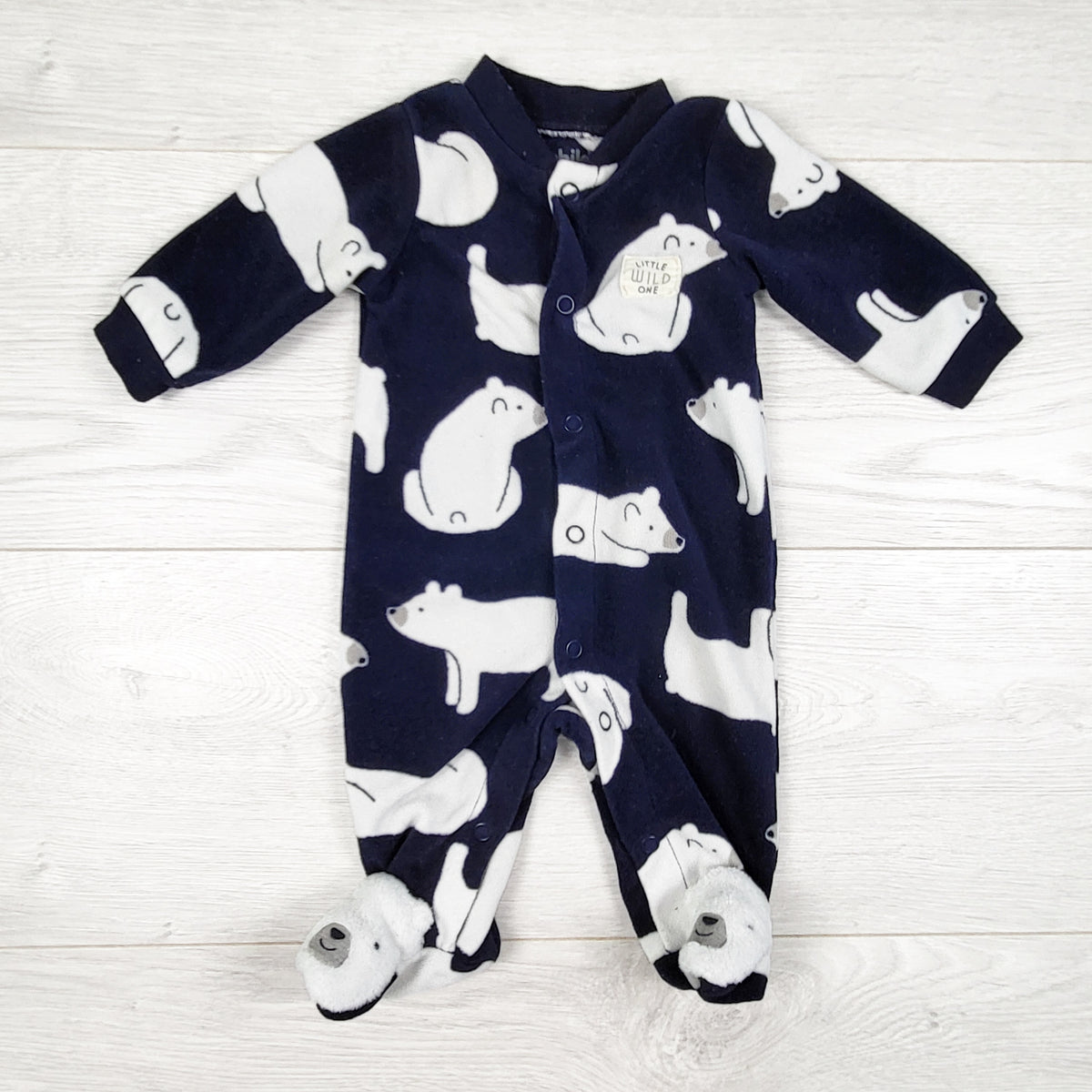 Child of Mine navy fleece sleeper with polar bears. Newborn size