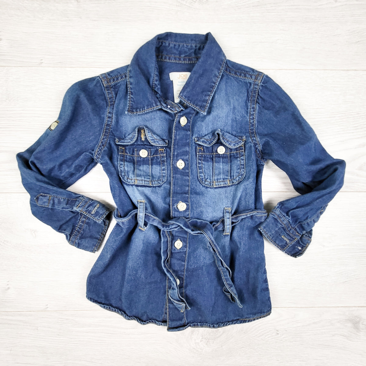 Joe belted button down denim dress. Size 3T