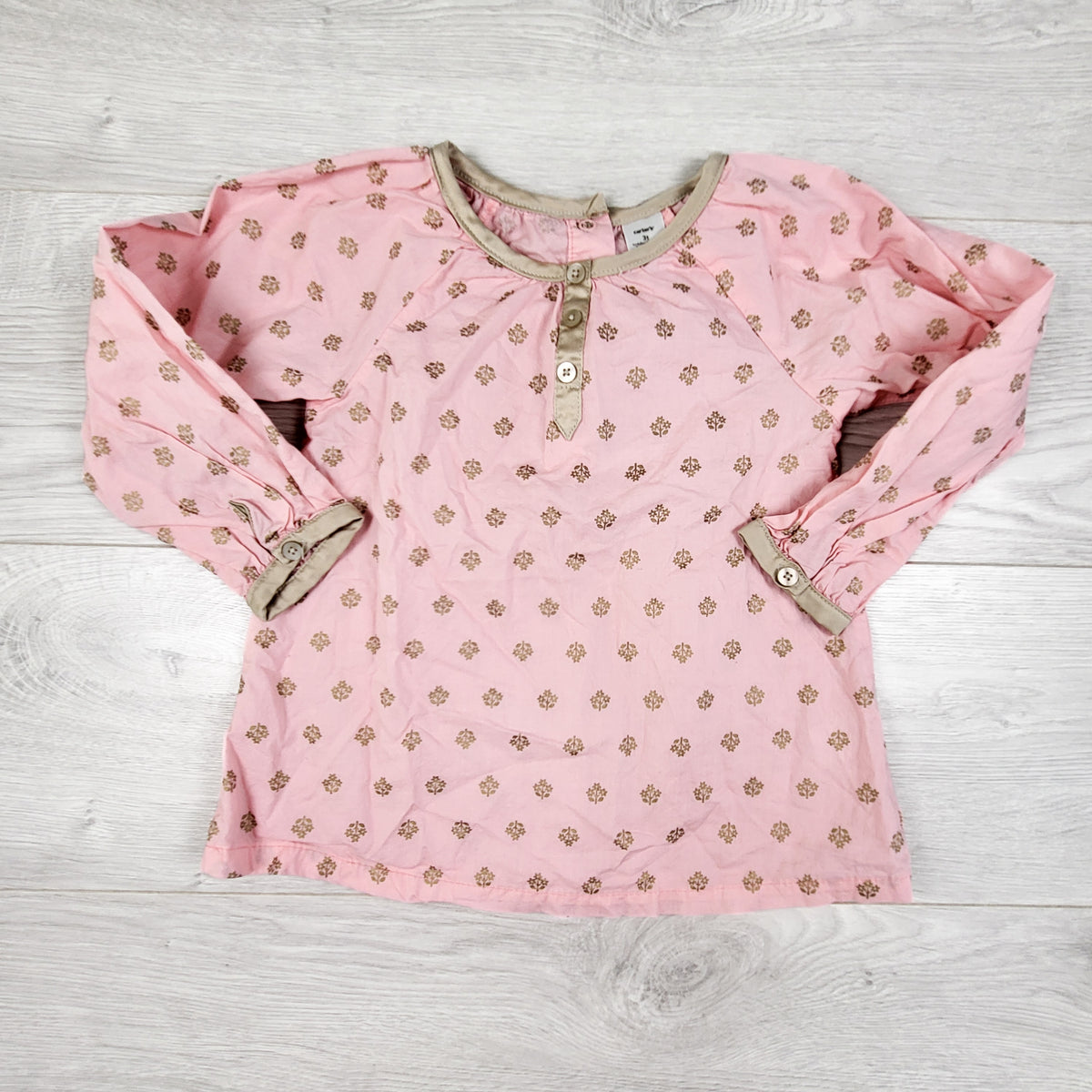Joe pink and beige patterned long sleeve blouse. Size 3T