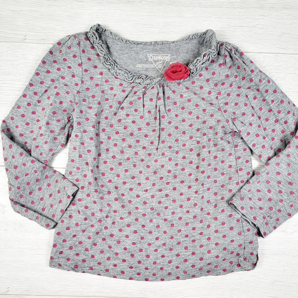 Oshkosh grey and pink polka dot long sleeve top. Size 4T