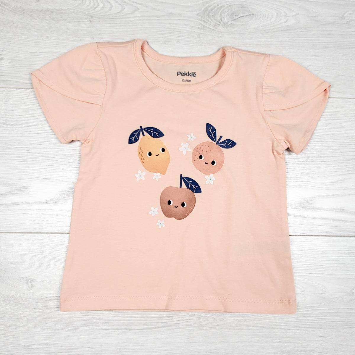 Pekkle peach t-shirt with fruit. Size 24 months