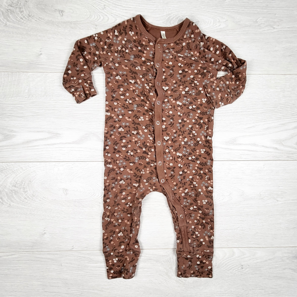 Rylee and Cru brown floral print cotton sleeper. Size 6-12 months