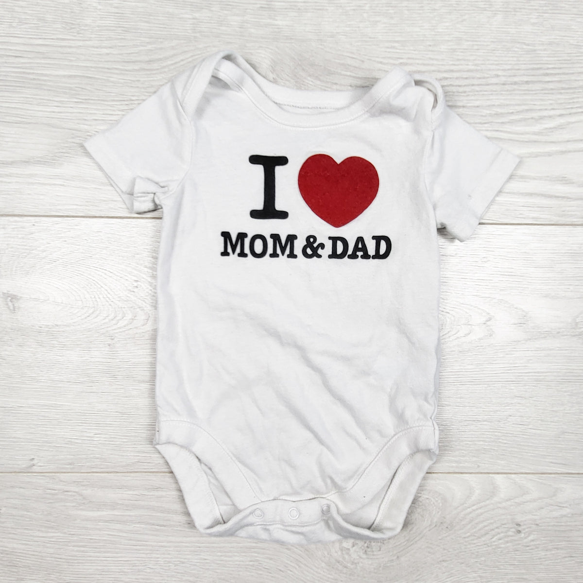 Children's Place white "I Love Mom and Dad" bodysuit. Size 3-6 months