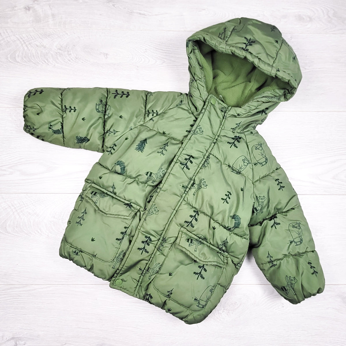Rise Little Earthling green woodland insulated jacket. Size 18-24 months