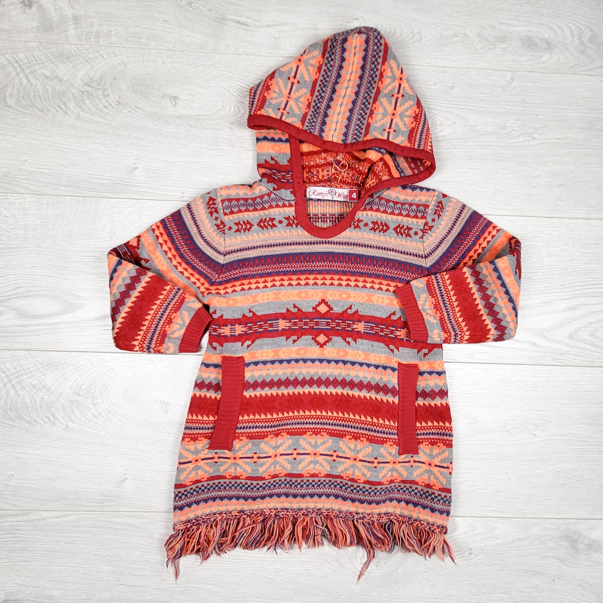 Vintage Rempis Wear Fair Isle Hooded Sweater Dress / Tunic. Size 4T