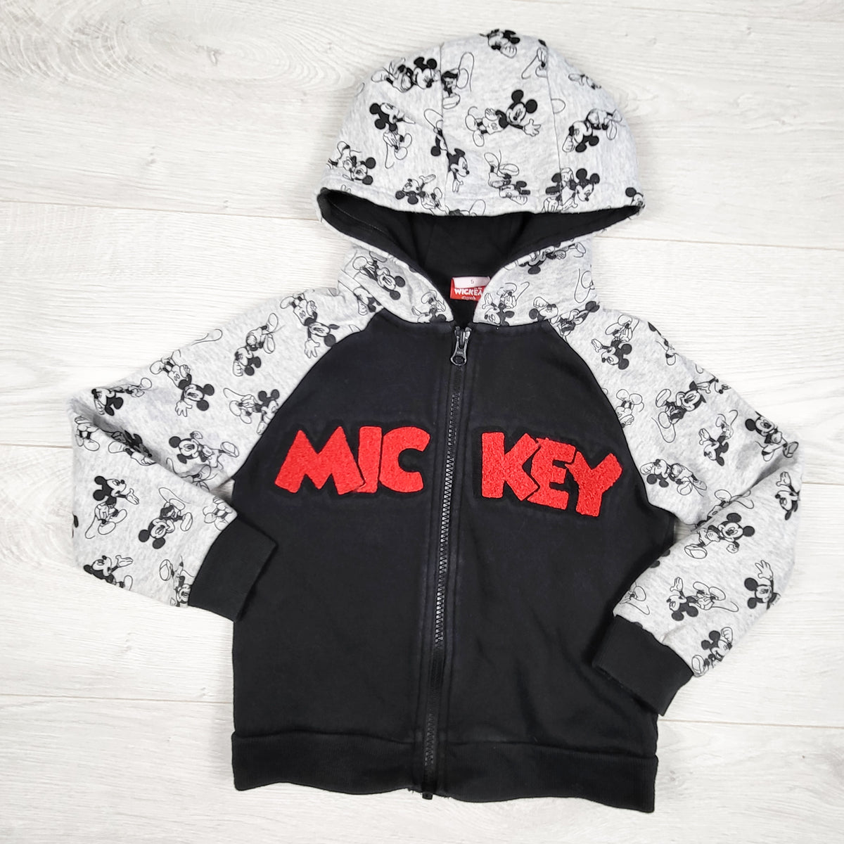 Micky Mouse grey and black zip up hoodie. Size 5T