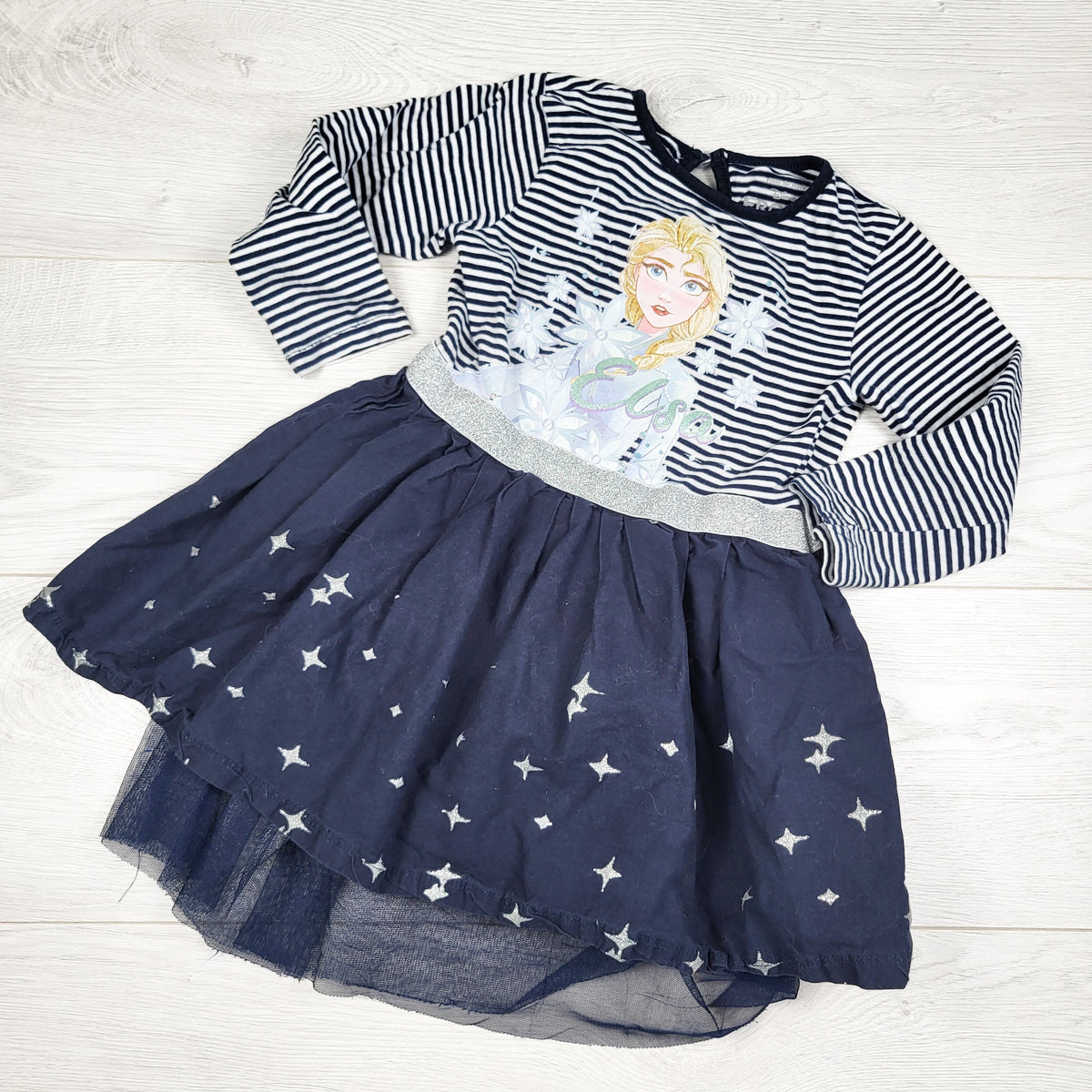 Disney Frozen navy striped Elsa dress. Size 4T