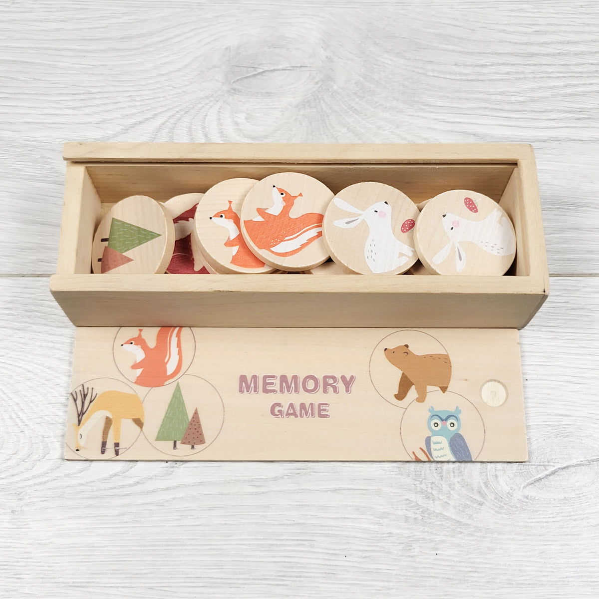Wooden woodland animals memory game