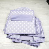 Purple polka dot hanging closet organizer
