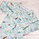 NEW - Loulou Lollipop blue Tencel sleeper with kayaks. Size 6-12 months